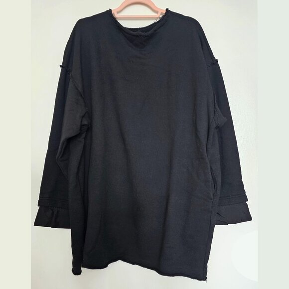 Y's by Yohji Yamamoto Tops - Y’s by Yohji Yamamoto Crew Neck Oversized Sweatshirt with Shirt Cuffs, S, Black